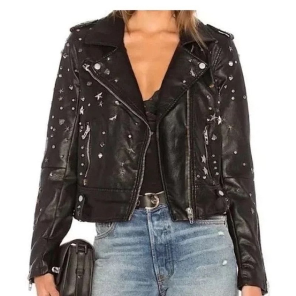 Blank NYC - Studded Vegan Leather Moto Jacket - XS